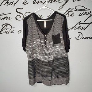 PerSeption Black & White Short Sleeve Plus Blouse, 3X